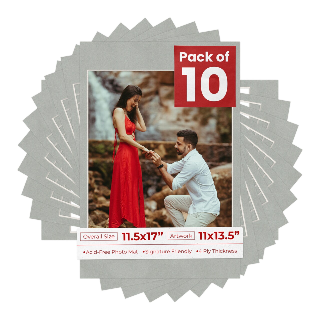 Light Grey Suede Mat Board for 11.5x17 Frames - Fits 11x13.5 Photos